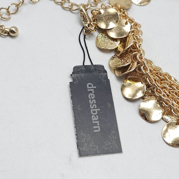 Gold Tone Statement Necklace With Textured Discs Adjustable Chain By Dressbarn - Picture 5 of 8